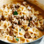 Cheesy Beef And Bowtie Pasta In Garlic Butter