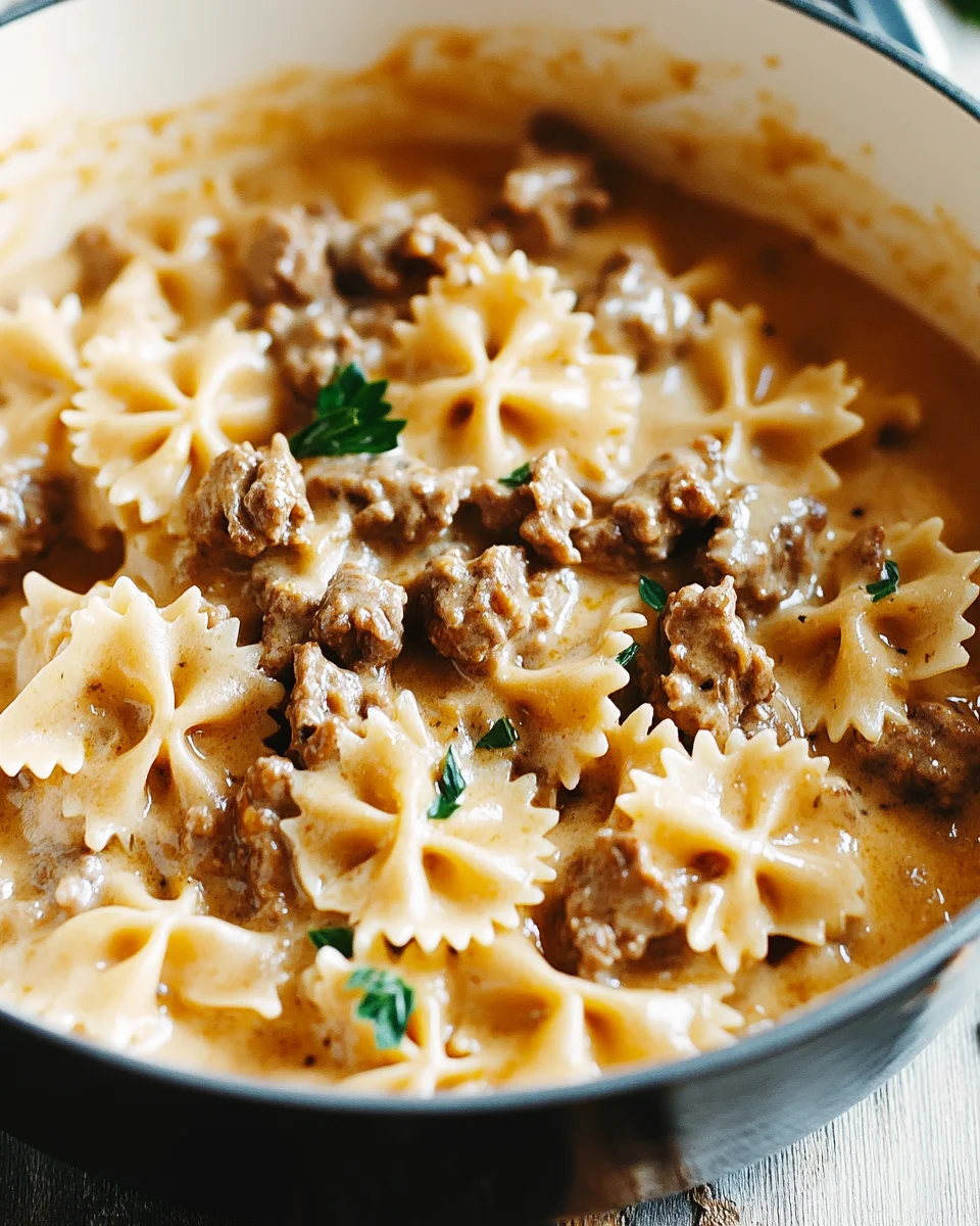 Cheesy Beef And Bowtie Pasta In Garlic Butter