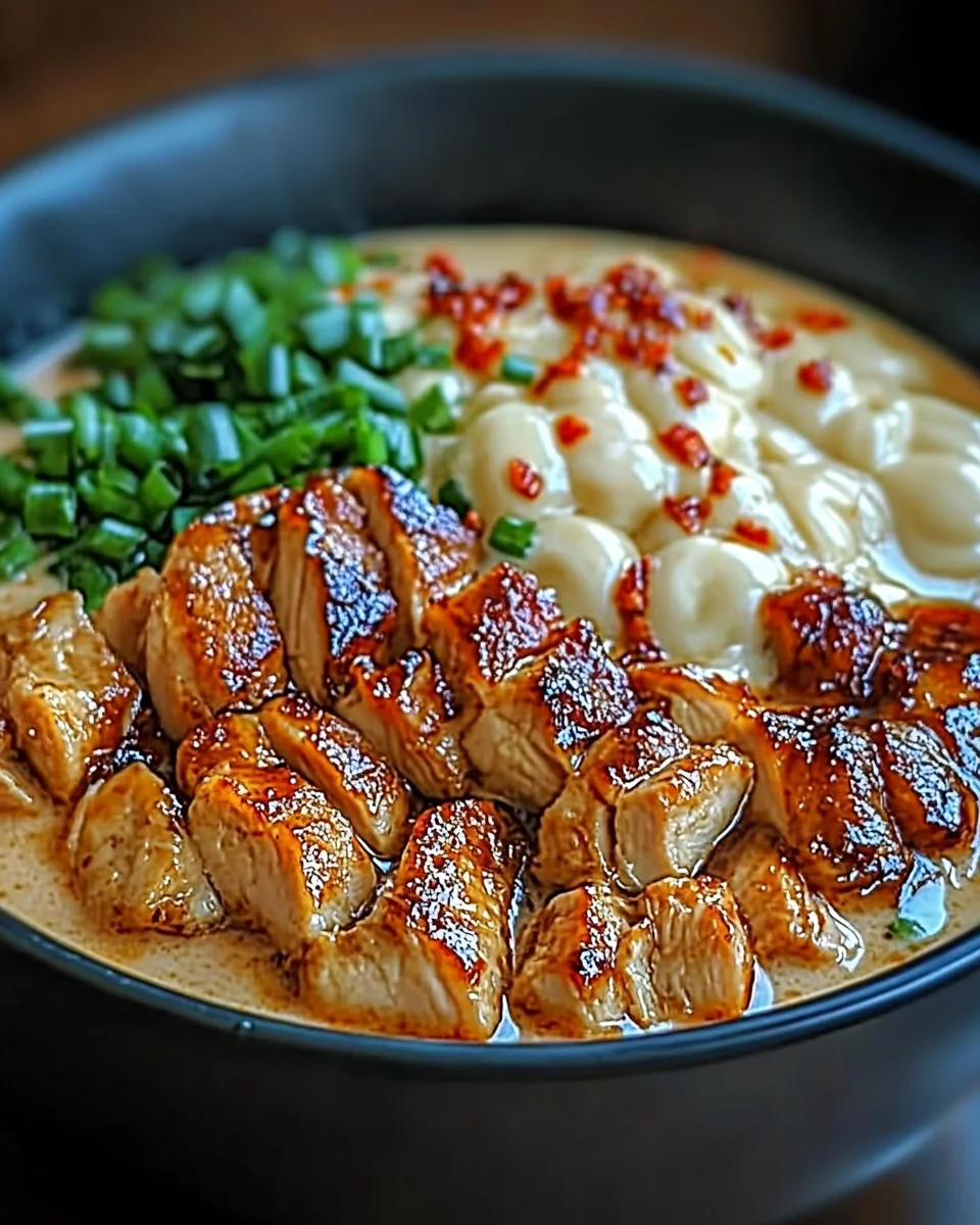 Fiery Chicken Ramen with Creamy Garlic Sauce