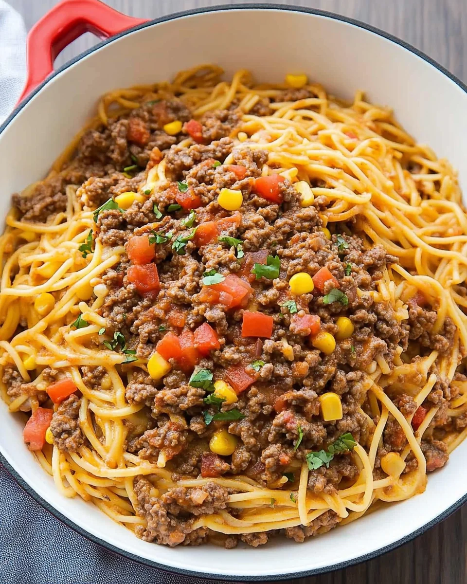 One Pot Taco Spaghetti