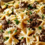 Beef and Bowtie Pasta with Alfredo Sauce