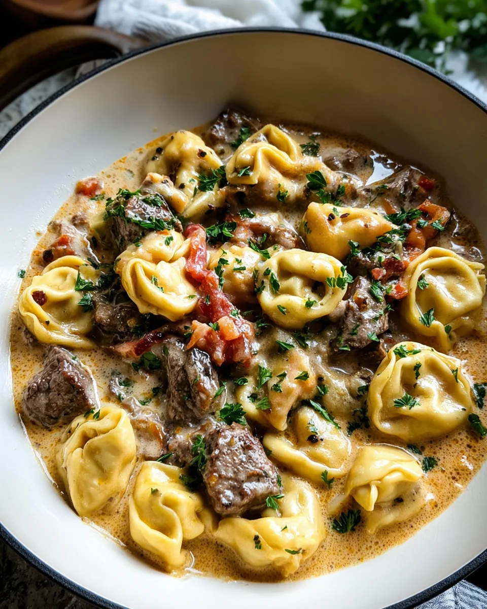 Cheesesteak Tortellini in Creamy Provolone Sauce
