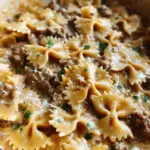 Cheesy Beef and Bowtie Pasta in Garlic Butter