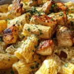 Creamy Garlic Butter Chicken and Rigatoni in Parmesan Sauce