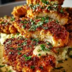 Crispy Parmesan Chicken with a Rich Garlic Sauce