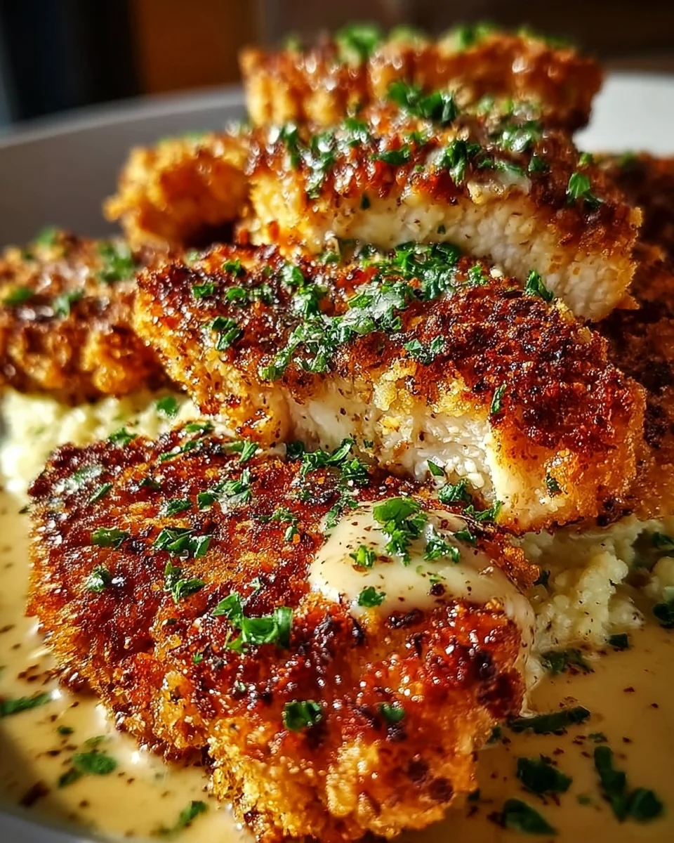 Crispy Parmesan Chicken with a Rich Garlic Sauce