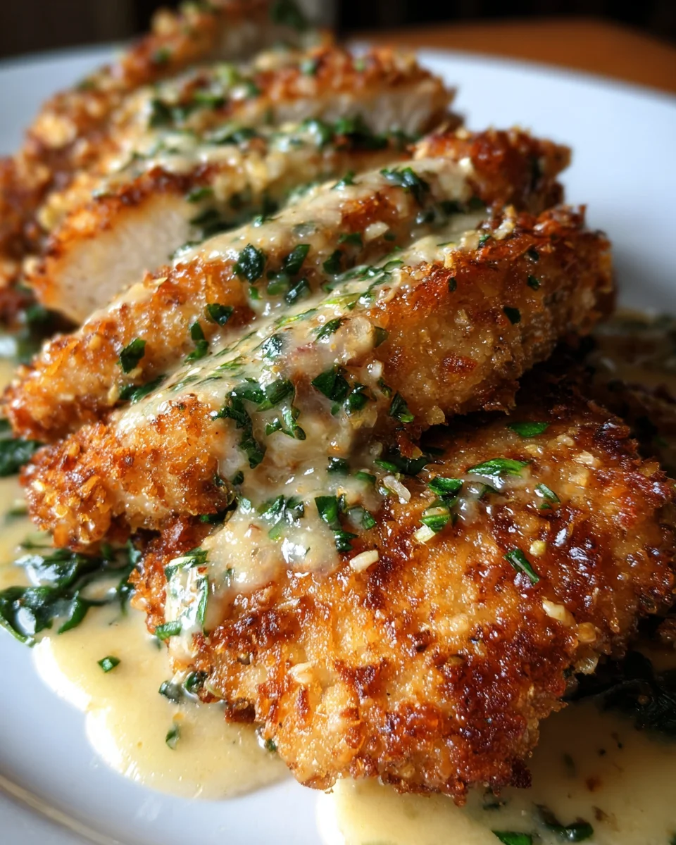 Crispy Parmesan Chicken with a Rich Garlic Sauce