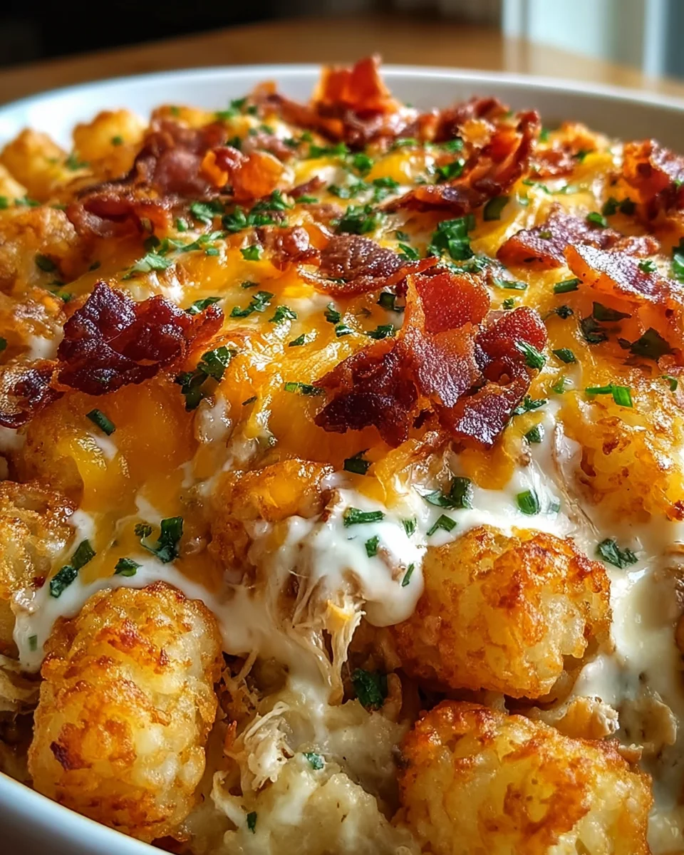 Easy Chicken Bacon Ranch Tater Tot Casserole
