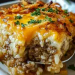 French Onion Ground Beef and Rice Casserole
