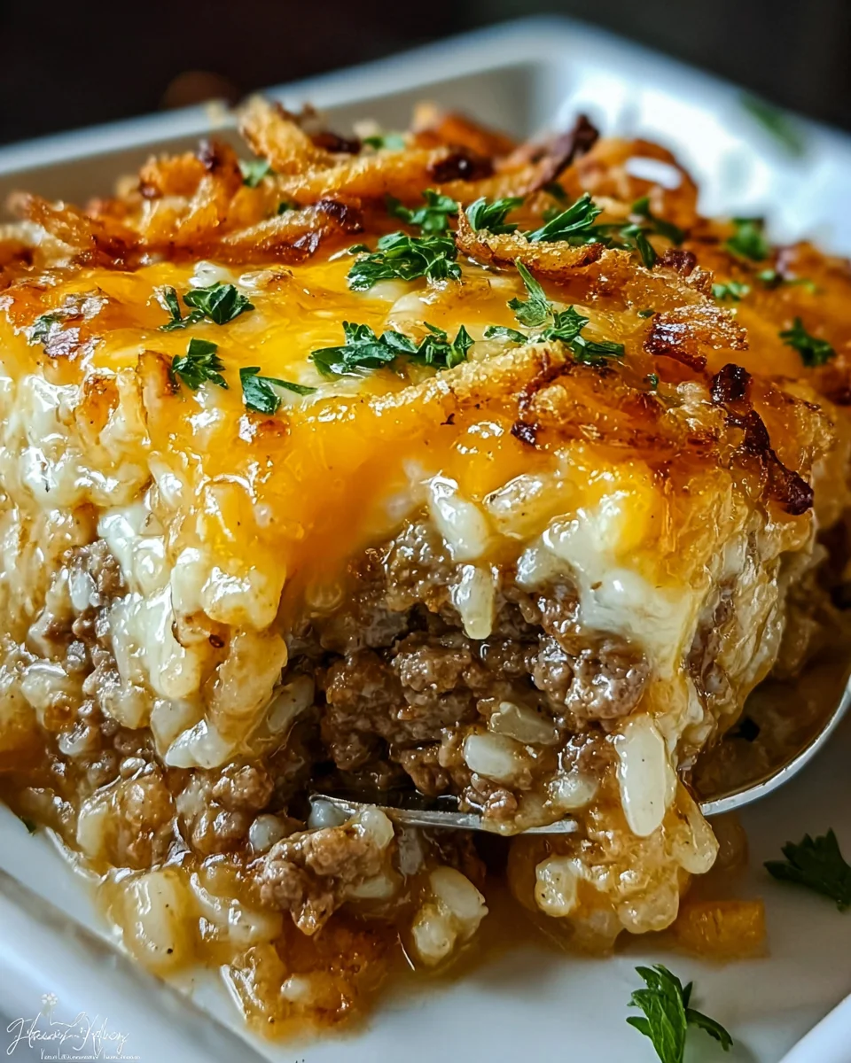 French Onion Ground Beef and Rice Casserole