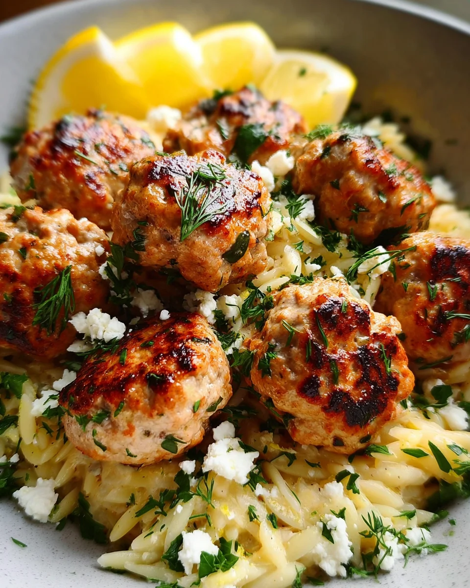 Greek Chicken Meatballs with Lemon Orzo
