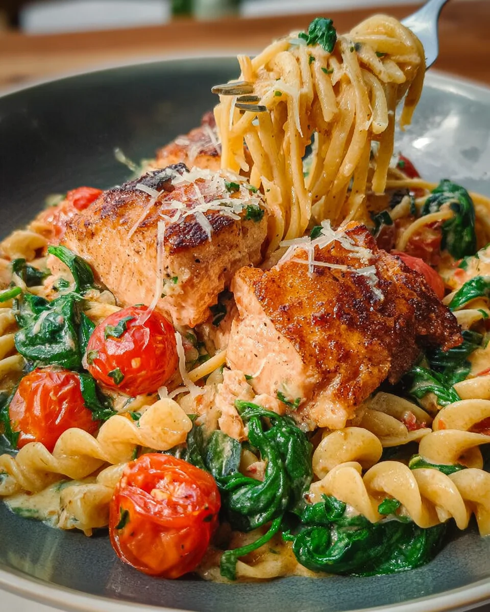 Healthy & Creamy Tuscan Salmon Pasta