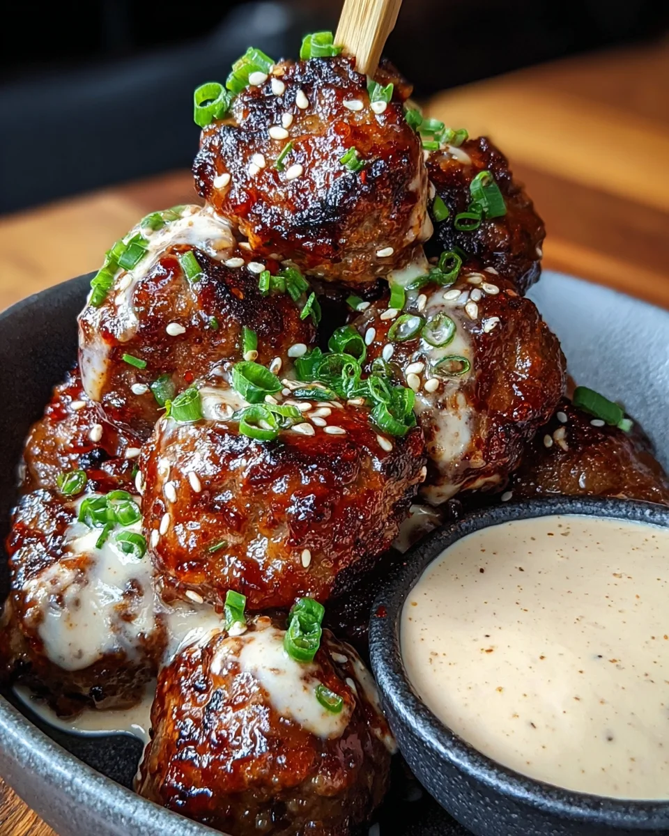 Korean BBQ Meatballs with Spicy Mayo Dip