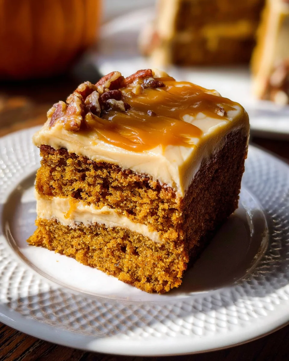Pumpkin Cake with Caramel Cream Cheese Frosting