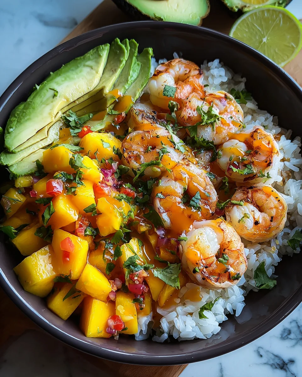 Shrimp and Avocado Bowls with Mango Salsa & Lime-Chili Sauce