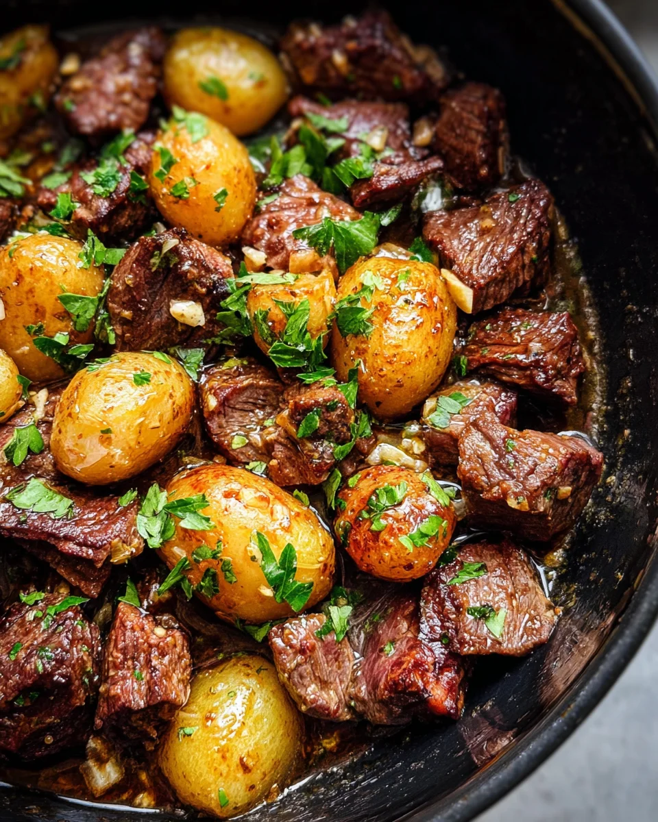 Slow Cooker Garlic Butter Beef Bites & Potatoes