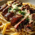Steak and Creamy Garlic Parmesan Pasta