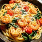 Tomato Spinach Shrimp Pasta