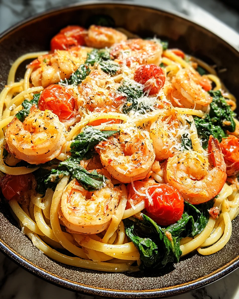 Tomato Spinach Shrimp Pasta