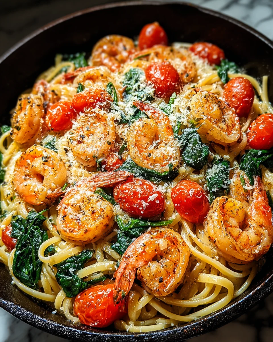 Tomato Spinach Shrimp Pasta
