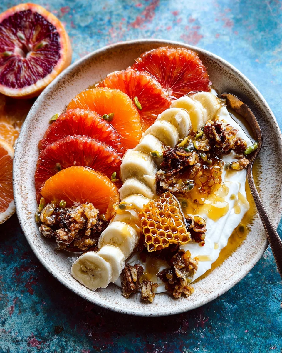 Winter Citrus Ricotta Breakfast Bowl with Honeycomb.