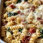 Baked Boursin Cheese Pasta with Sundried Tomatoes and Spinach