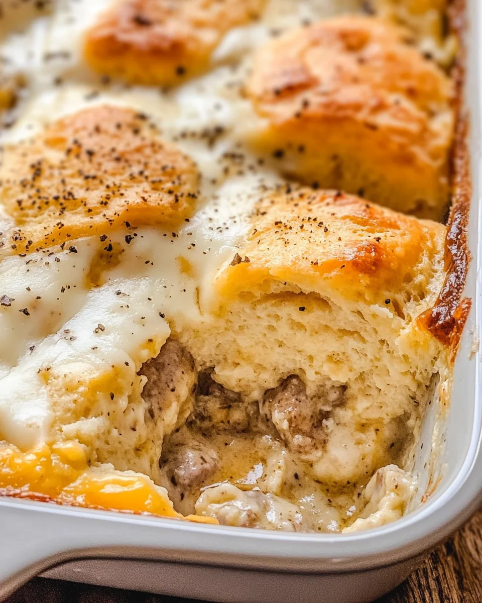 Biscuits and Gravy Breakfast Casserole