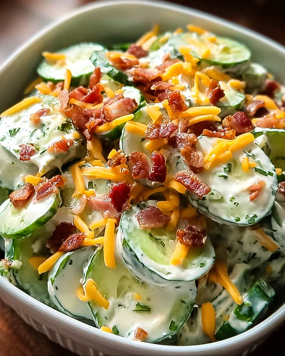 Creamy Cucumber Salad with Bacon and Cheese