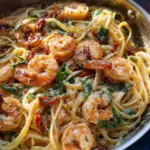 Creamy Tuscan shrimp linguine