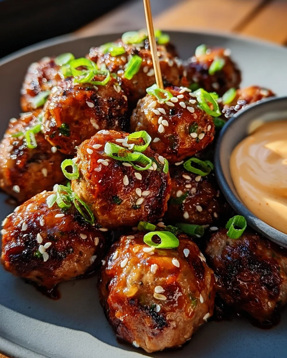Korean BBQ Meatballs with Spicy Mayo Dip