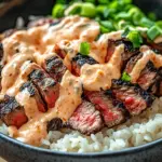 Korean BBQ Steak Rice Bowls with Spicy Cream Sauce
