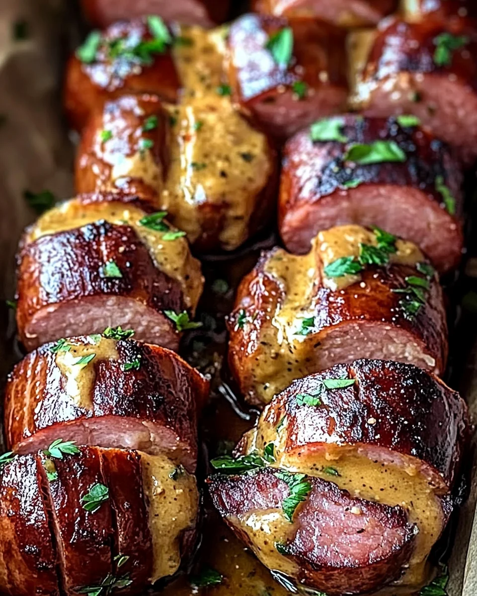 Mustard Hasselback Kielbasa Bites